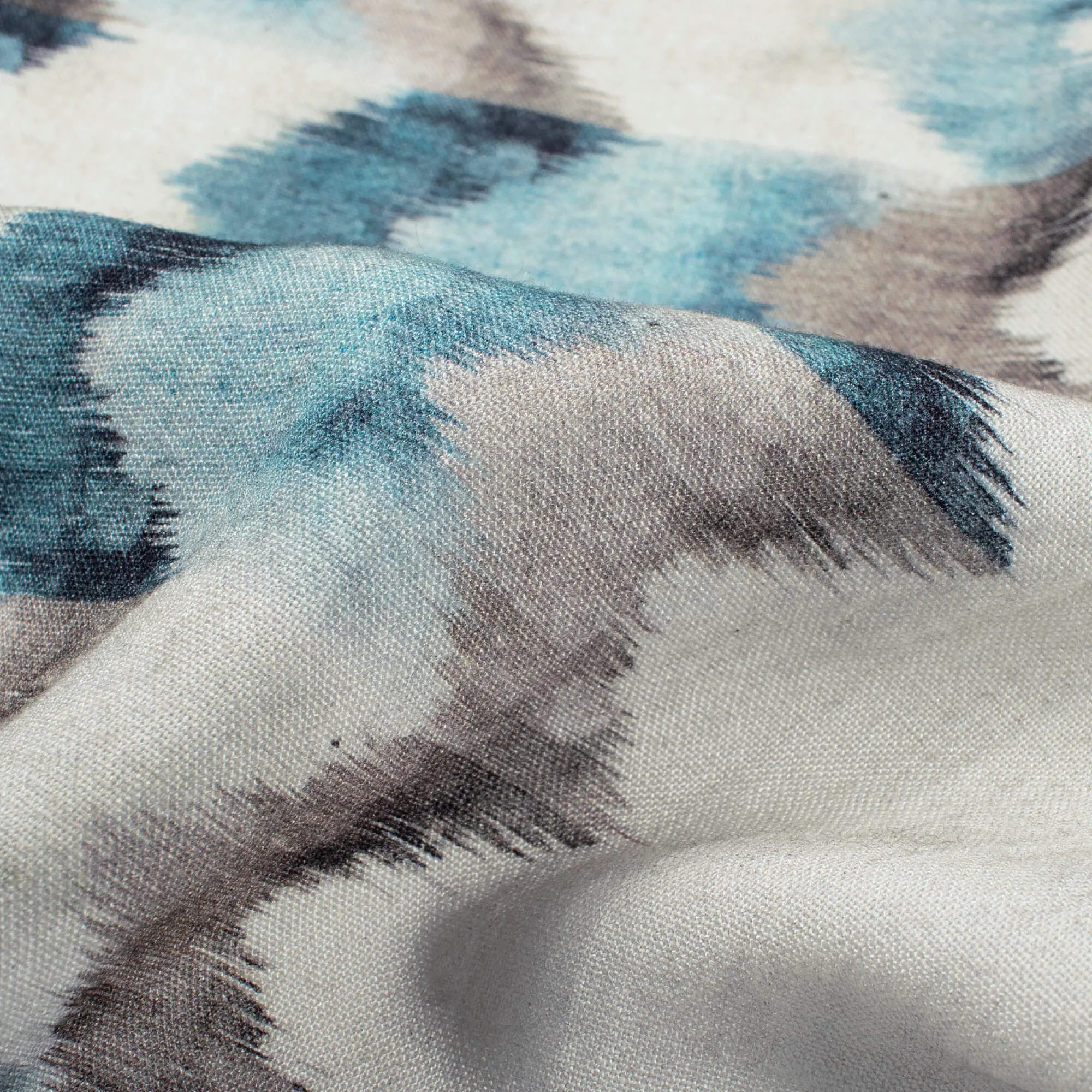 Chevron Pattern Viscose Rayon Fabric - White and Stone Blue Digital Print (58 Inches Wide)