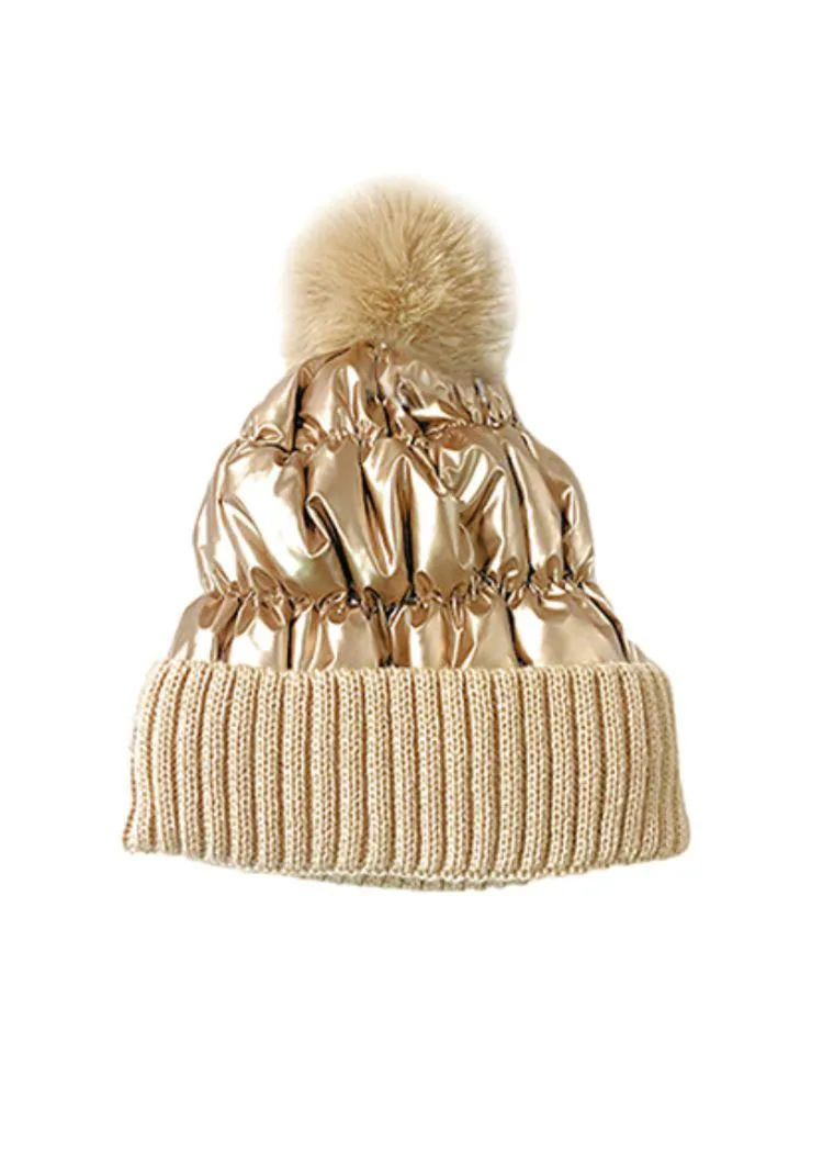 Chloe Metallic Gold Fur Beanie