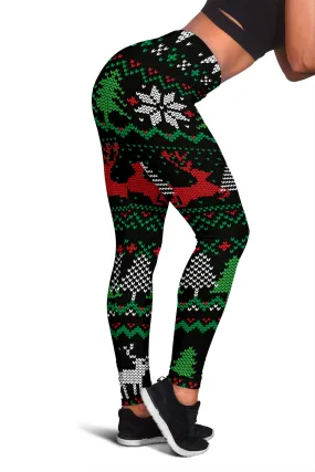 Christmas Printed Leggings - Red Green Black