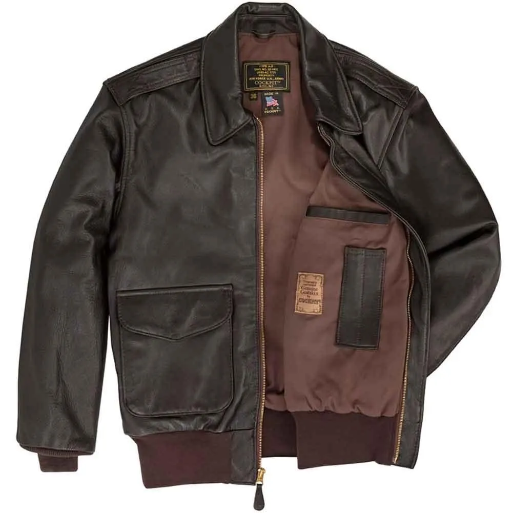 Cockpit USA A-2 Flight Jacket - Black, USAF Goatskin Mens