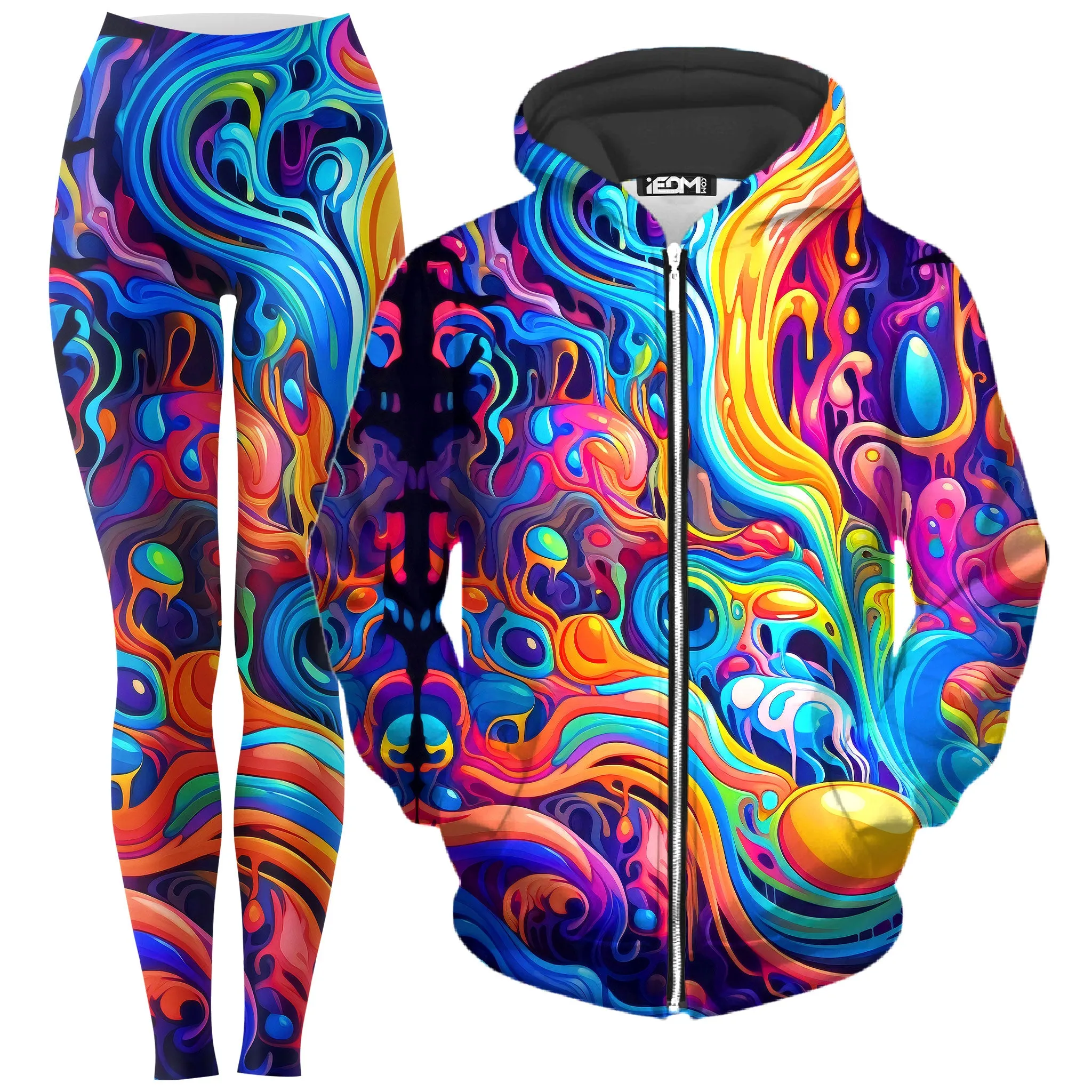 Colorful Swirl Pattern Hoodie and Leggings Set