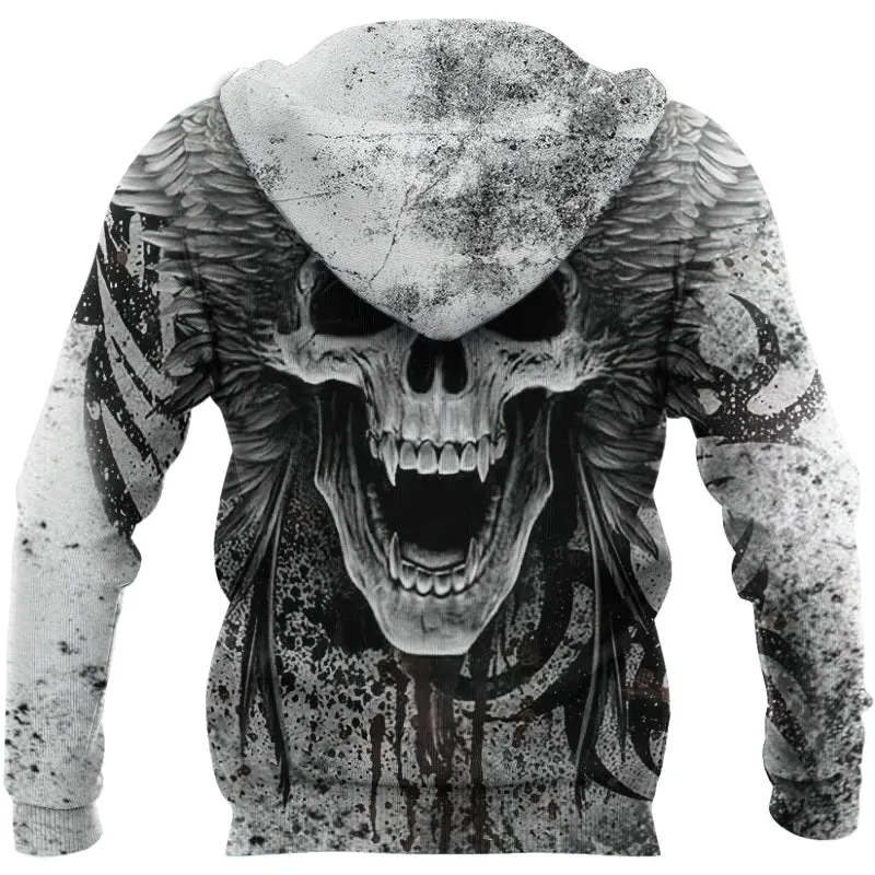 Skull Wings Men's Zip-Up Hoodies