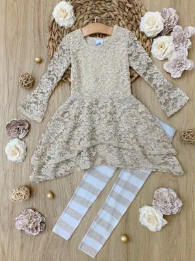 Cream Lace Tunic and Legging Set with Sidetail