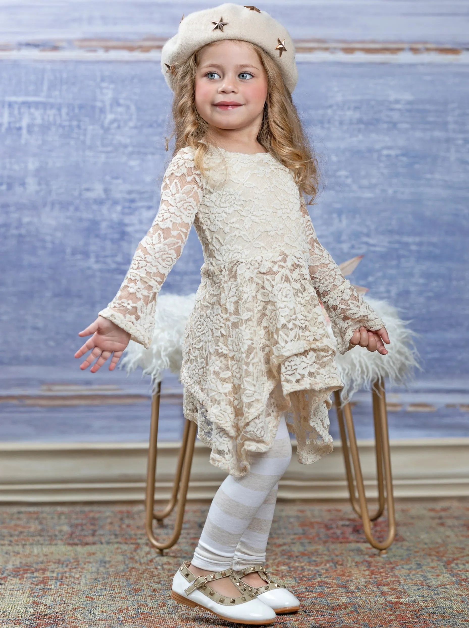 Cream Lace Tunic and Legging Set with Sidetail