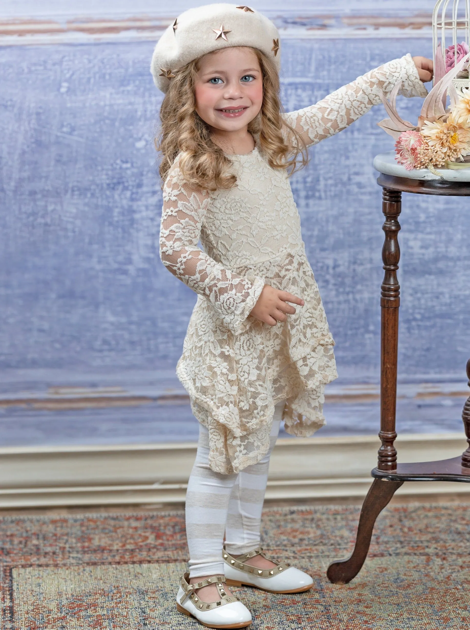 Cream Lace Tunic and Legging Set with Sidetail