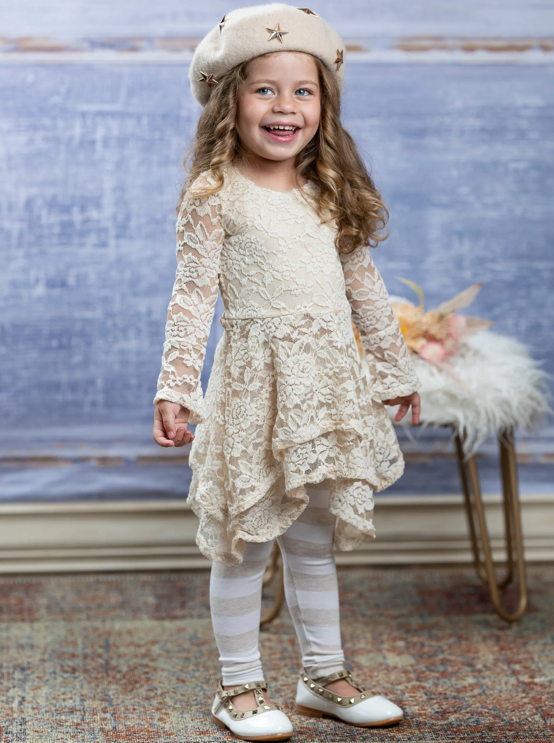 Cream Lace Tunic and Legging Set with Sidetail