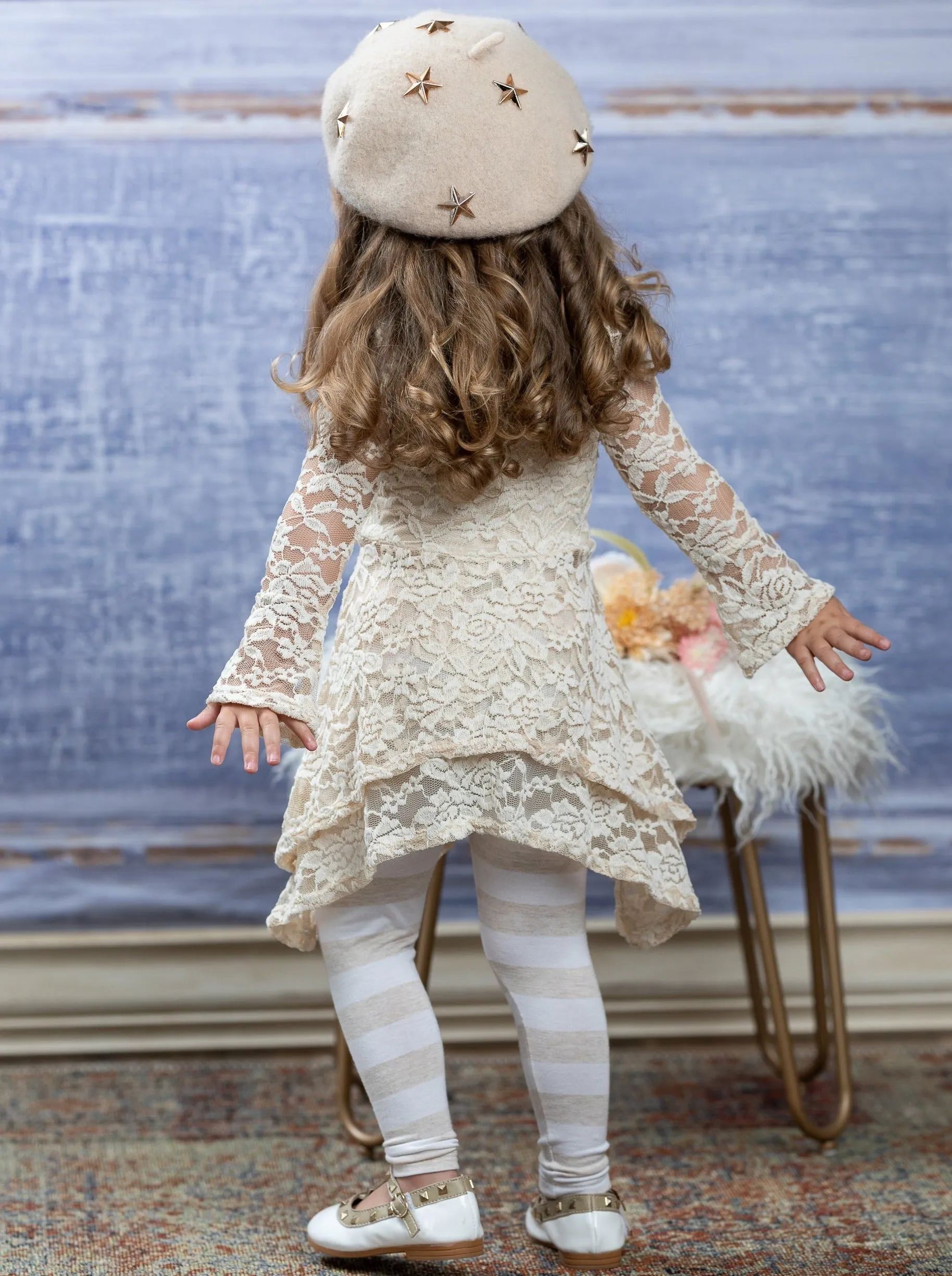 Cream Lace Tunic and Legging Set with Sidetail