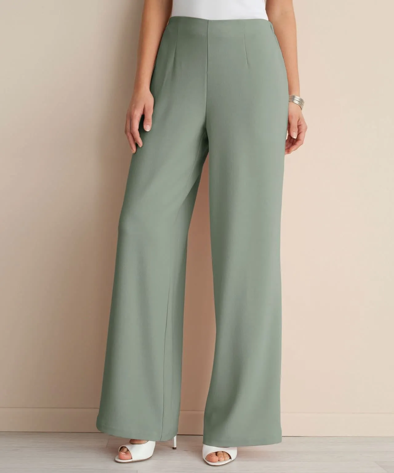 Pull-on Crepe Wide-Leg Pants