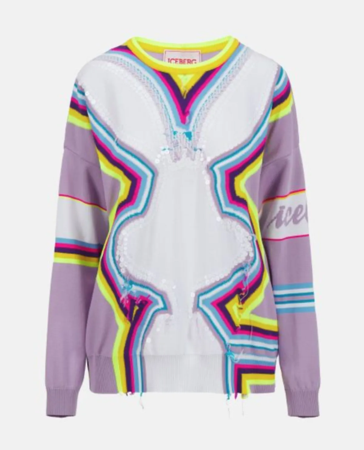 Cute Bunny Sweater with Neon Stripes