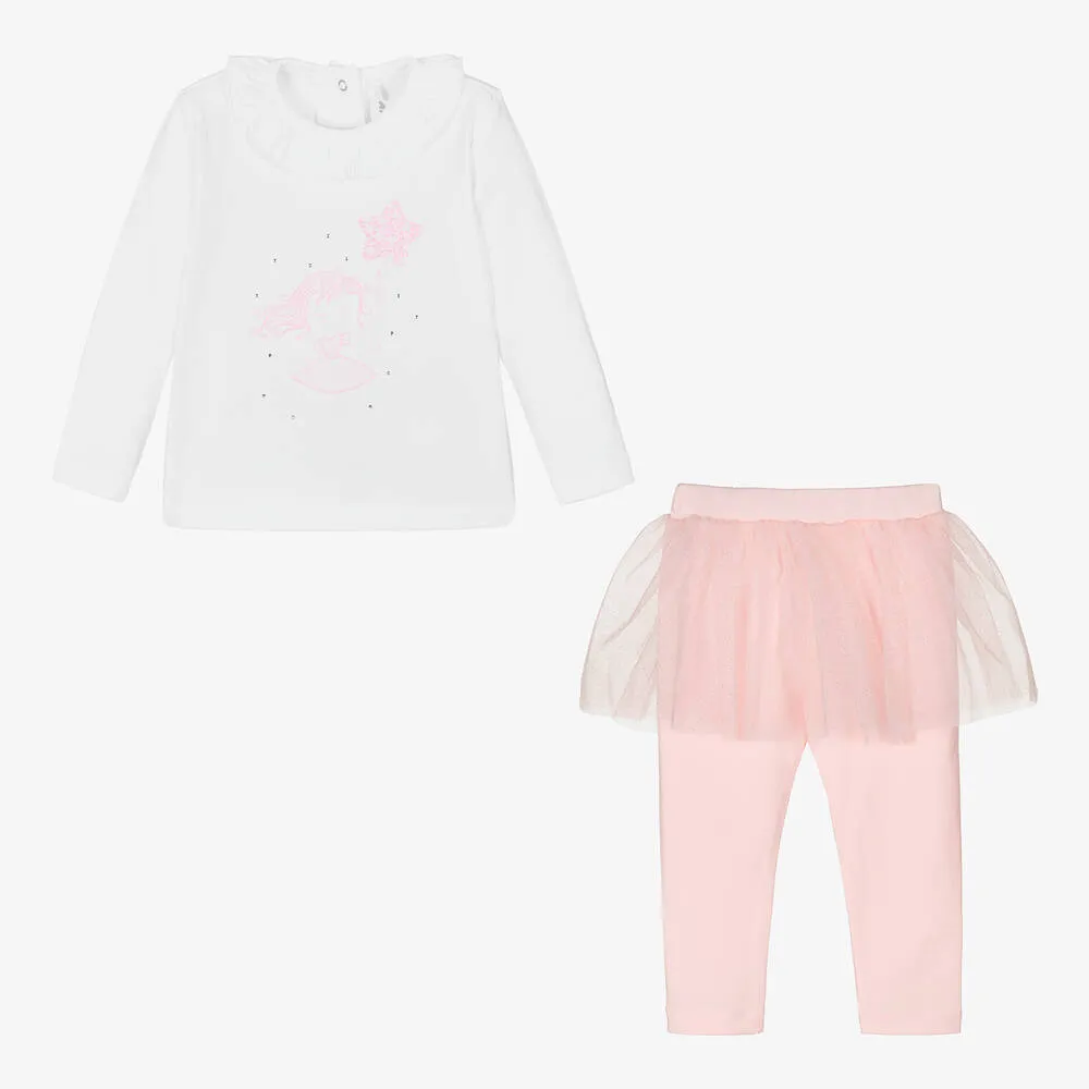 Cute White & Pink Leggings Set