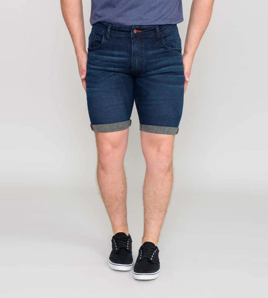 Mens Dark Blue Stretch Denim Shorts by D555 (BRENTWOOD)