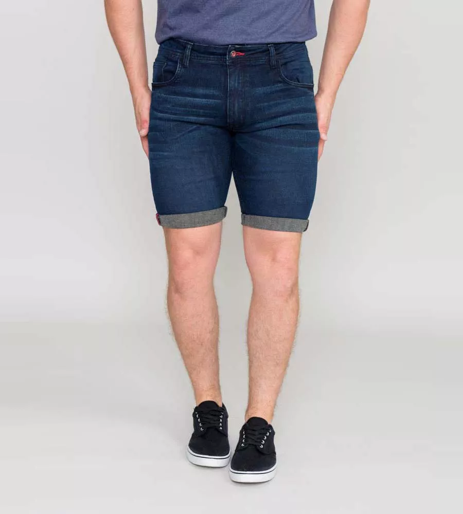 Mens Dark Blue Stretch Denim Shorts by D555 (BRENTWOOD)