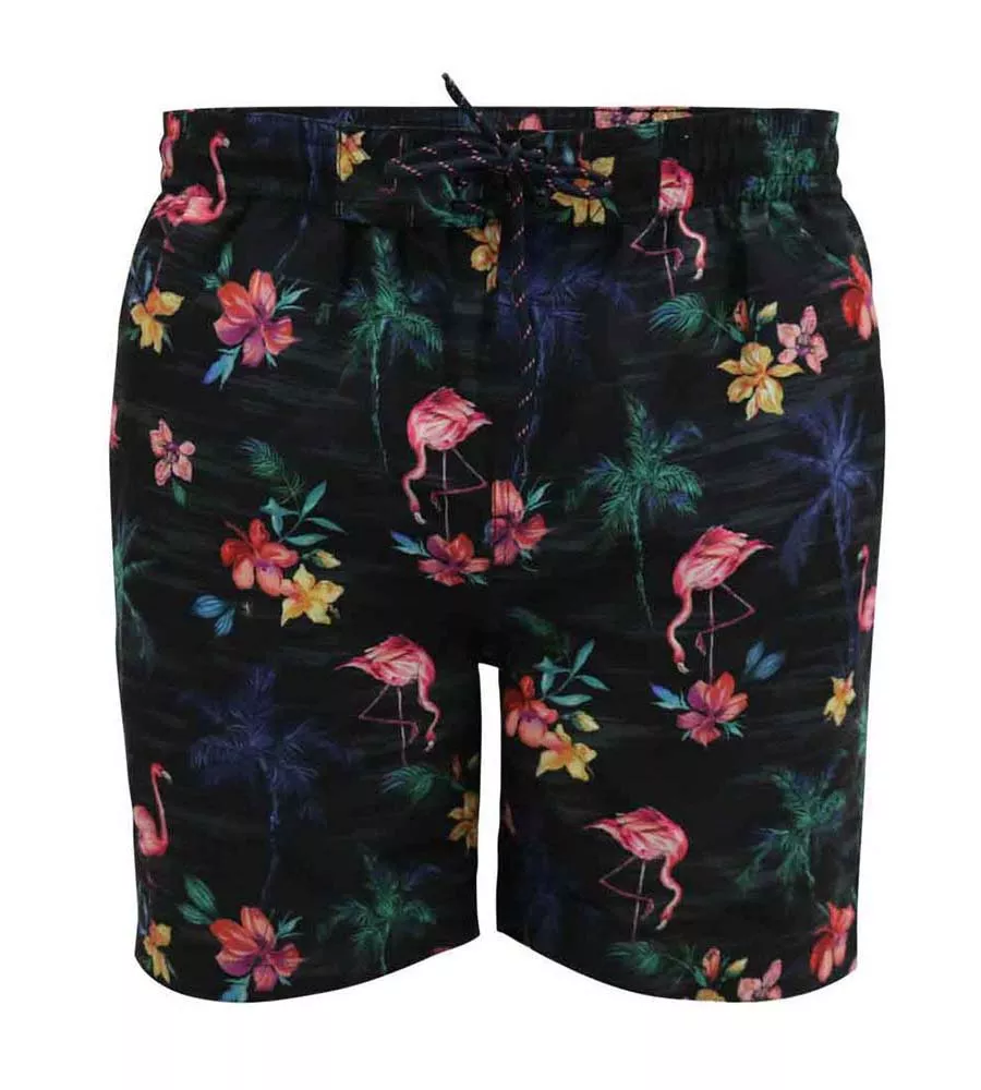 Mens Printed Swim Shorts With Palm Tree and Flamingo Print by D555 (CAMPTON)