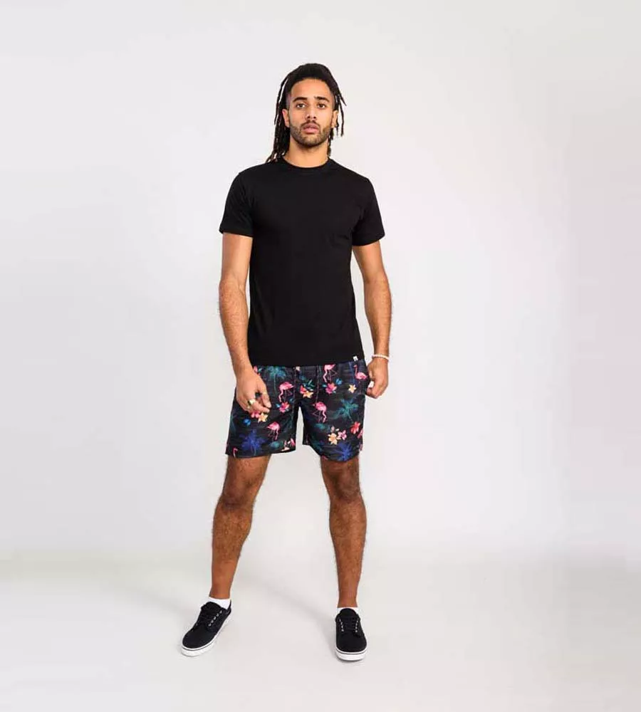 Mens Printed Swim Shorts With Palm Tree and Flamingo Print by D555 (CAMPTON)