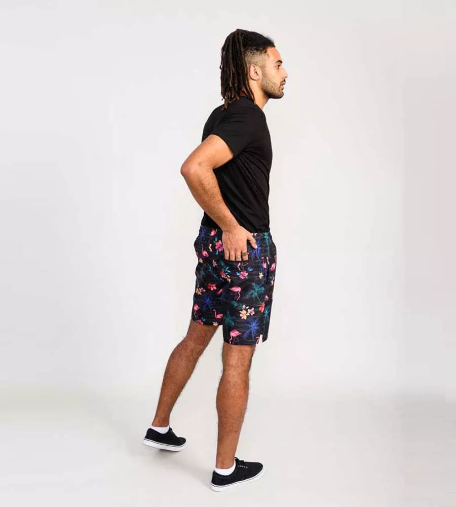 Mens Printed Swim Shorts With Palm Tree and Flamingo Print by D555 (CAMPTON)