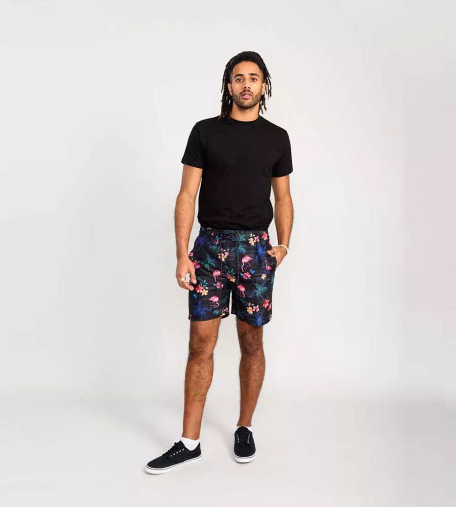 Mens Printed Swim Shorts With Palm Tree and Flamingo Print by D555 (CAMPTON)