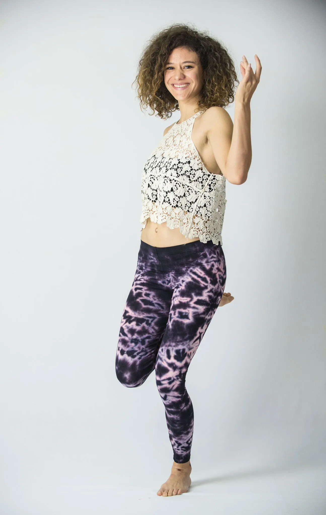 Dark Violet Cotton Leggings with Marble Tie Dye Design