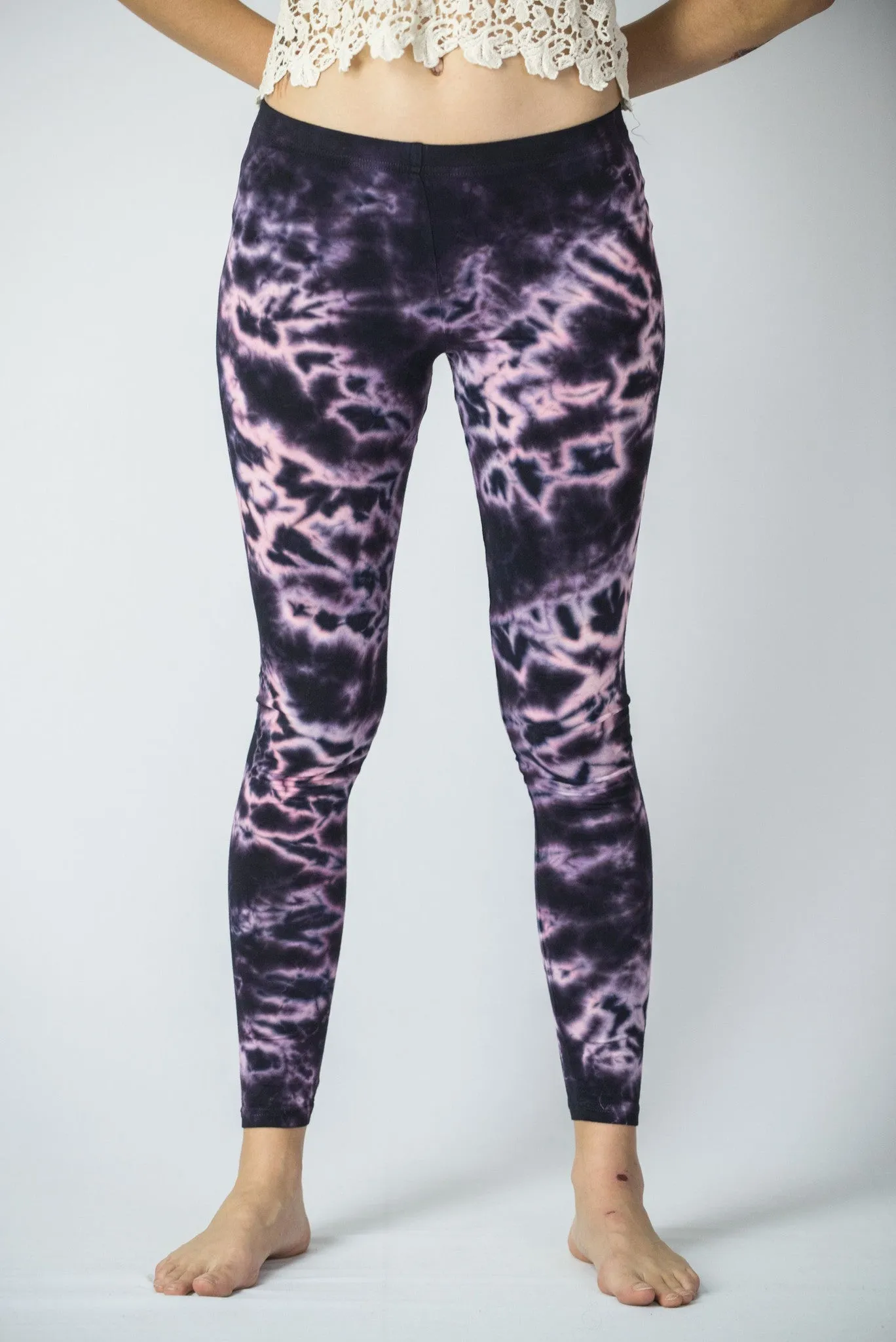 Dark Violet Cotton Leggings with Marble Tie Dye Design