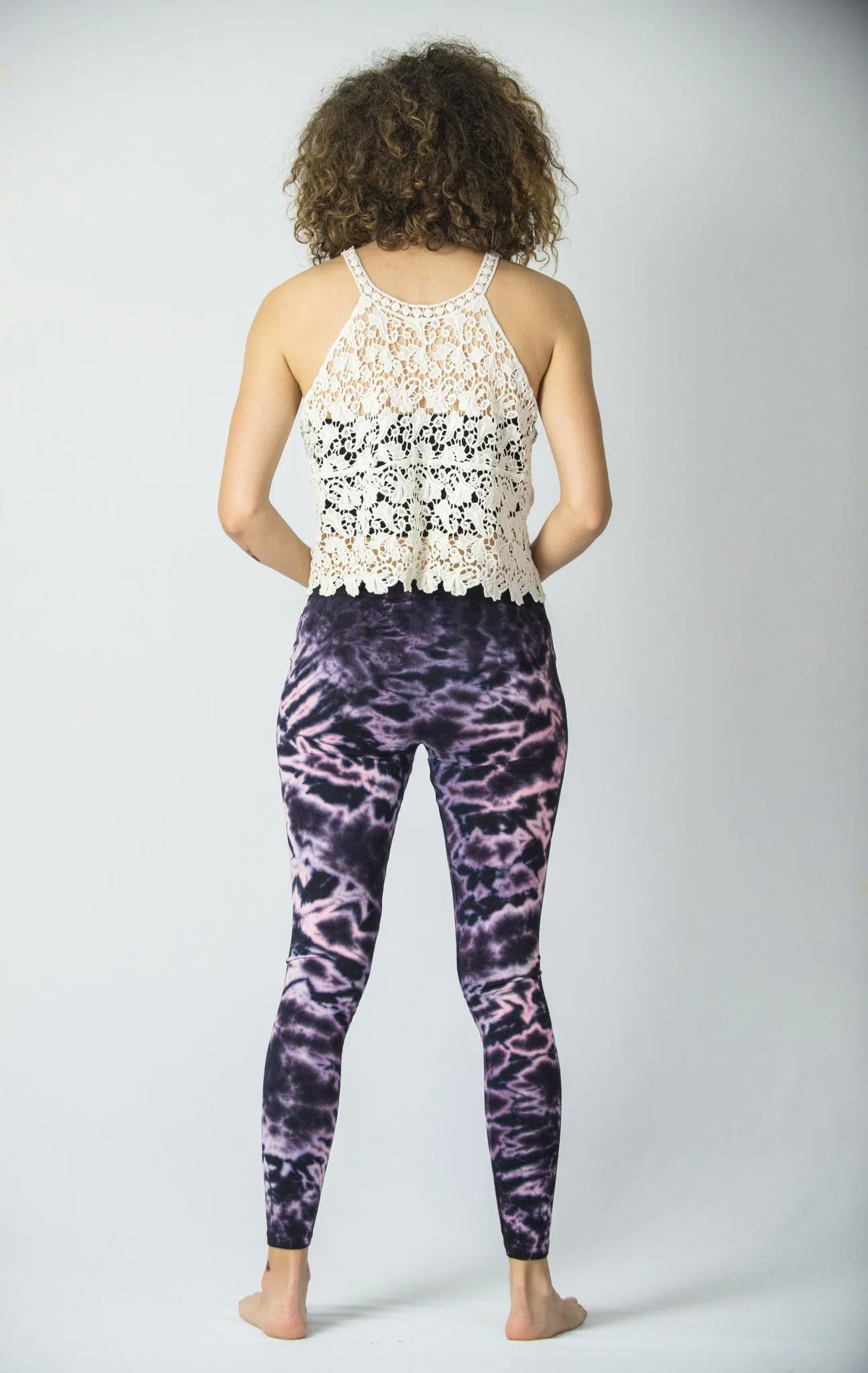 Dark Violet Cotton Leggings with Marble Tie Dye Design