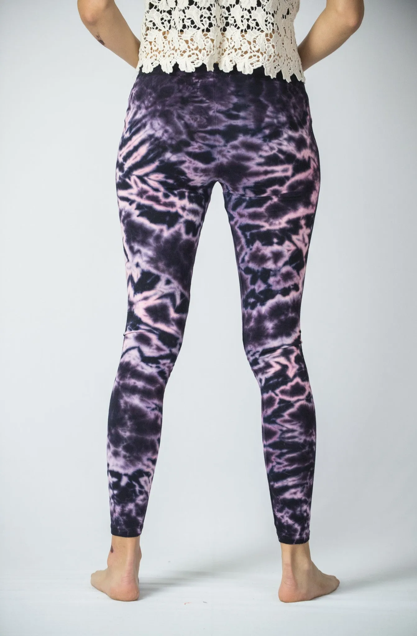 Dark Violet Cotton Leggings with Marble Tie Dye Design