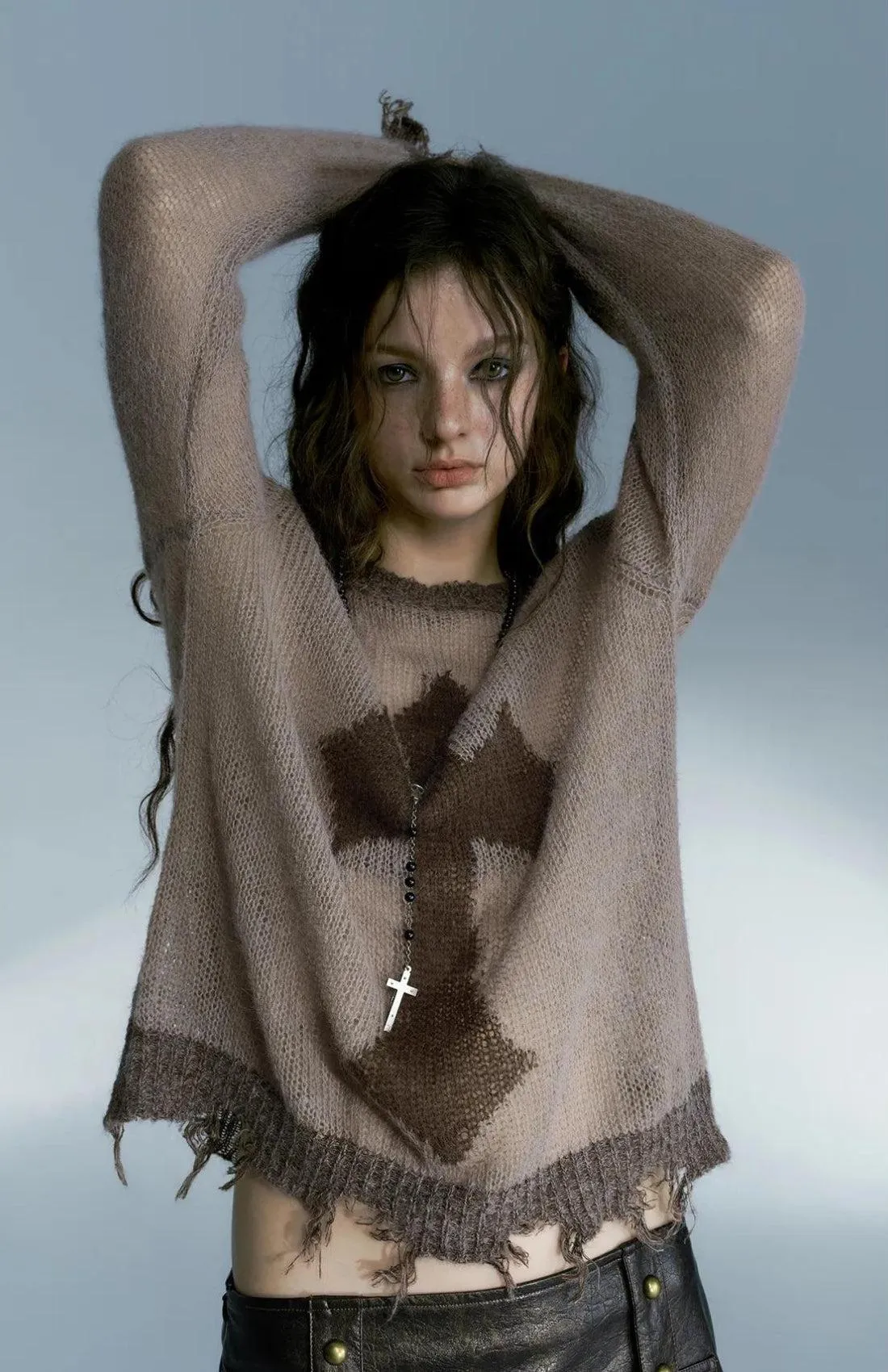 Distressed Cross Grunge Sweater