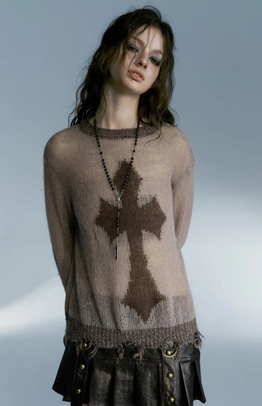 Distressed Cross Grunge Sweater