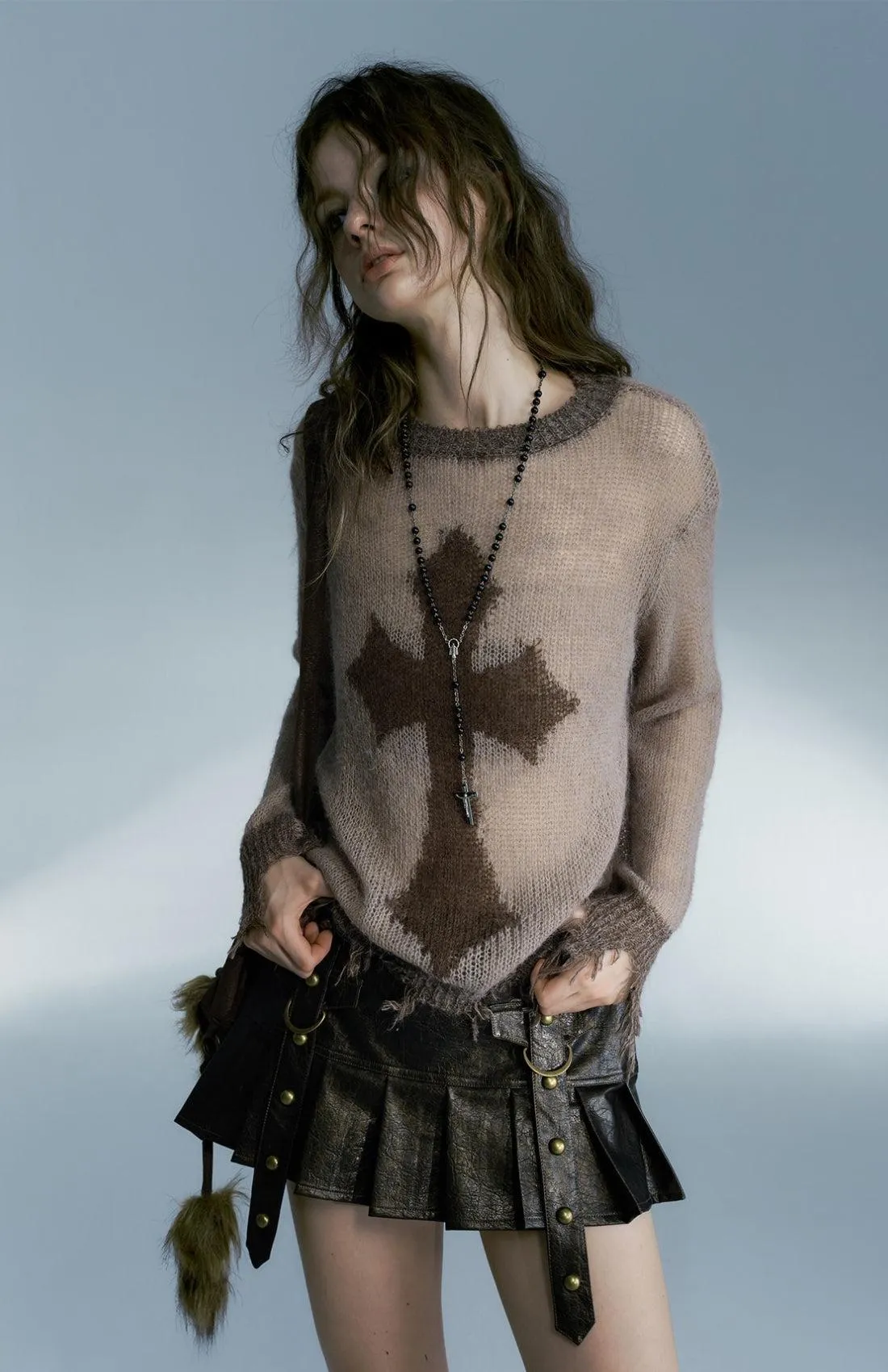 Distressed Cross Grunge Sweater