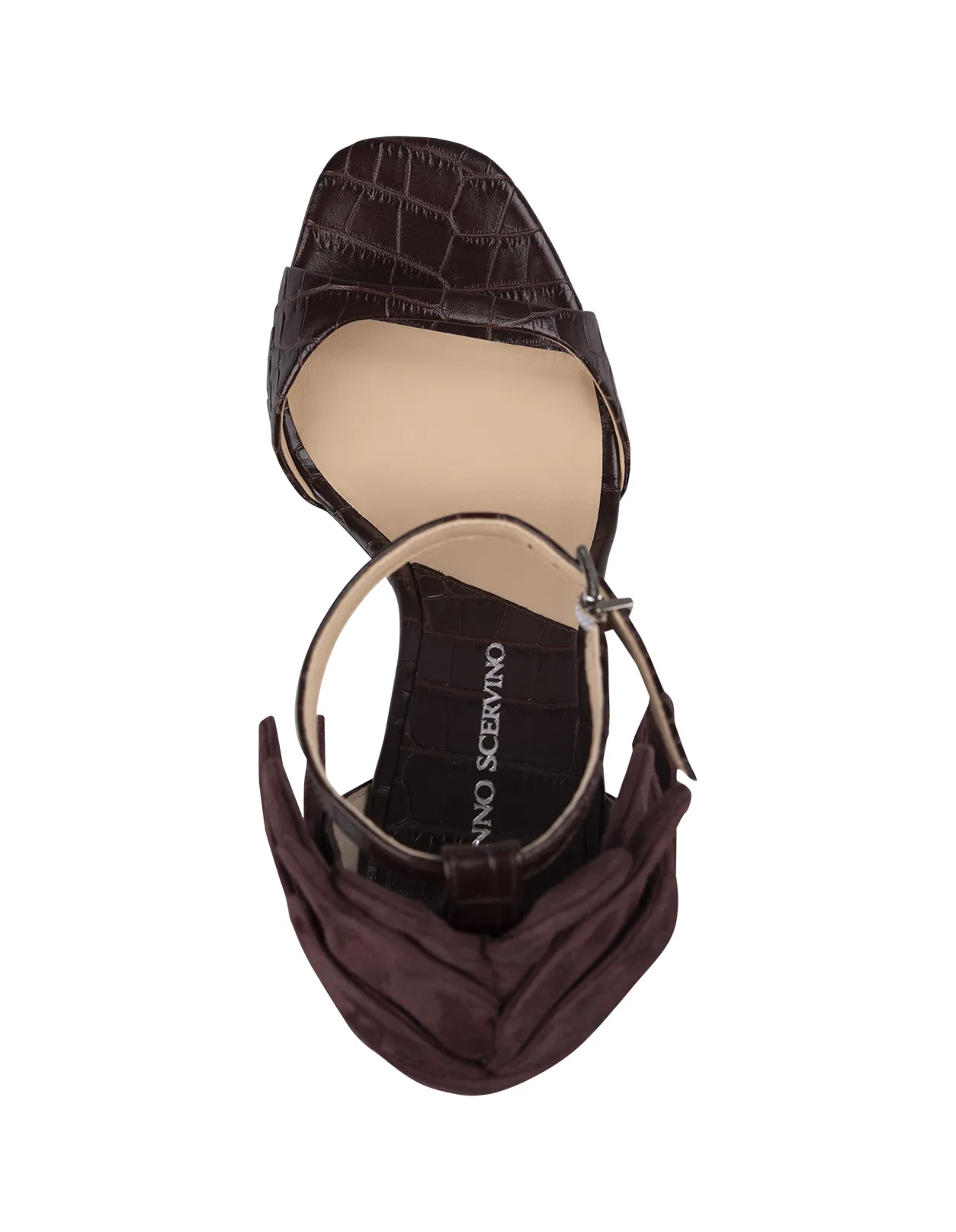 ERMANNO SCERVINO Brown Crocodile Effect Leather Sandals With Flower Detailing