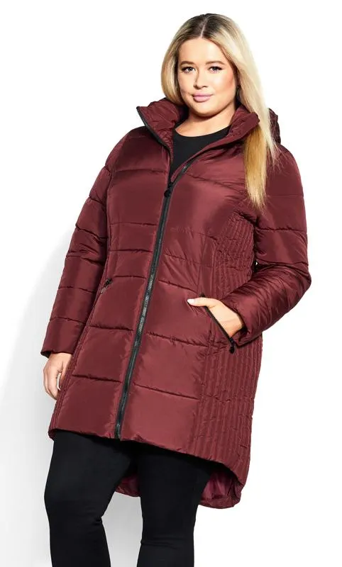 Burgundy Hooded Puffer Coat by Evans