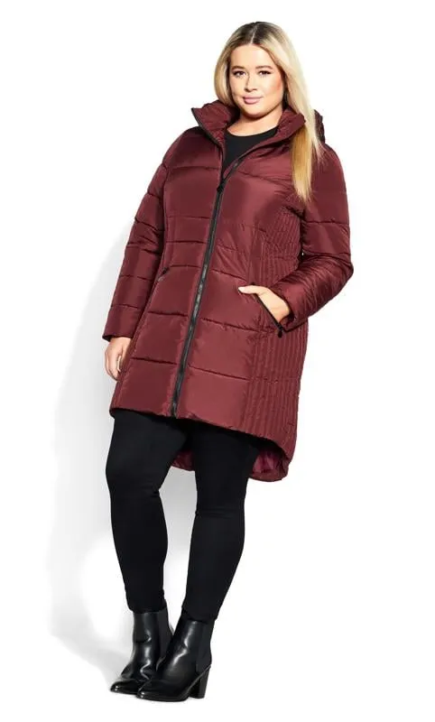 Burgundy Hooded Puffer Coat by Evans