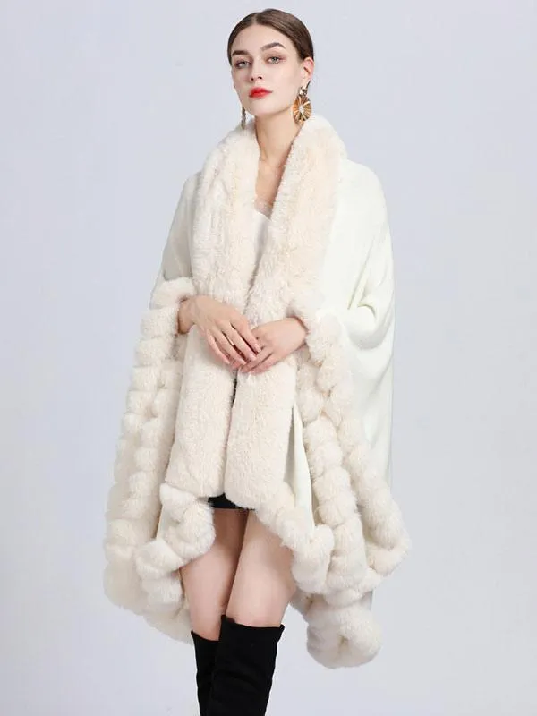 Faux Fur Women's Poncho Coat Winter Cape Outerwear 2024