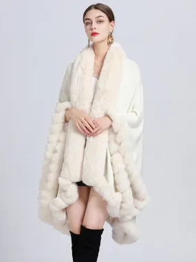 Faux Fur Women's Poncho Coat Winter Cape Outerwear 2024