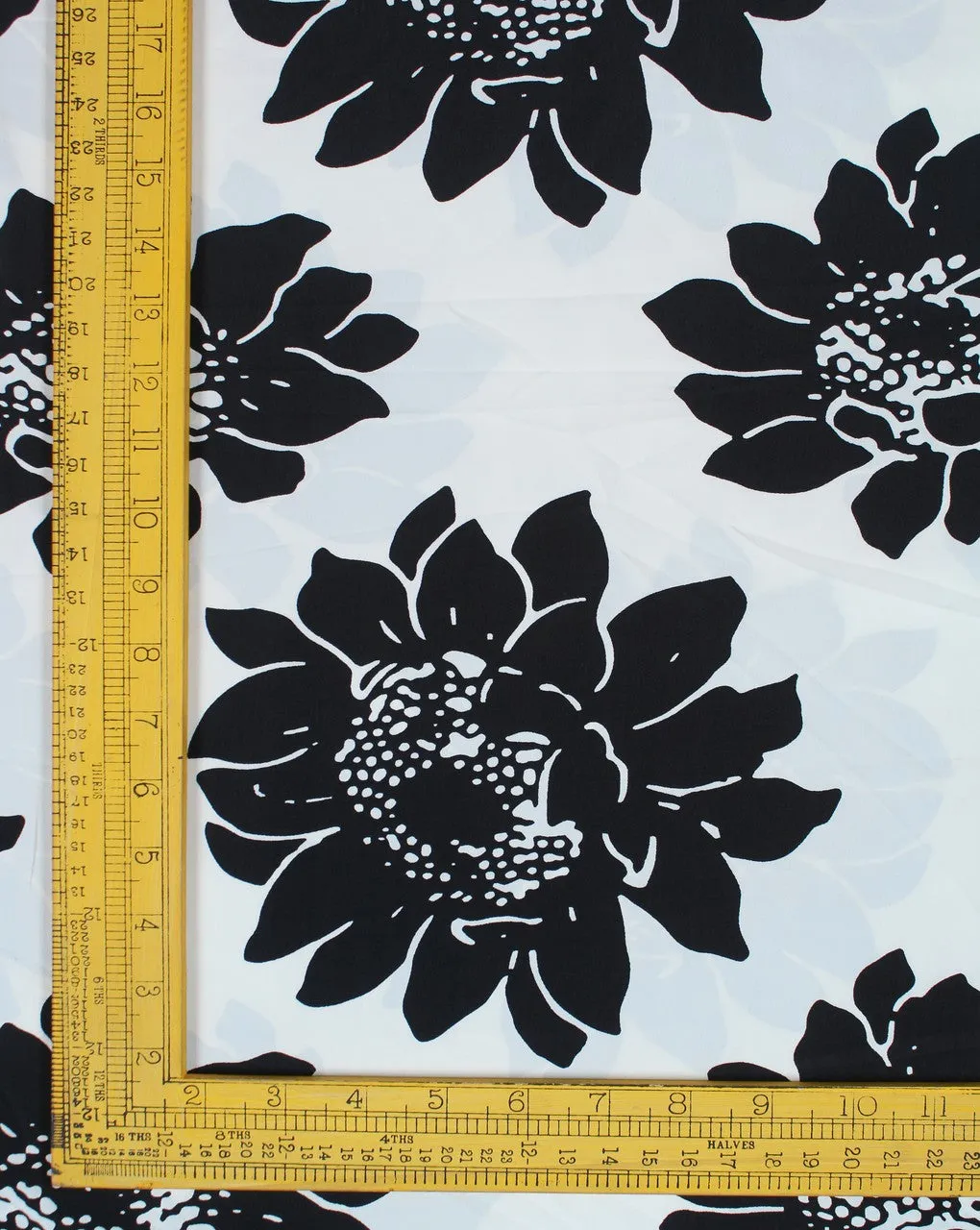 Floral Design Polyester Crepe Fabric - White Black Pattern