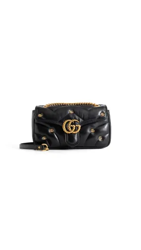 Black GG Marmont Small Shoulder Bag Emboss With Initials