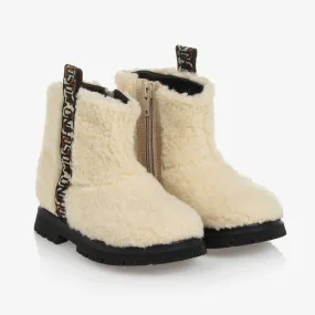 Girls Ivory Sherpa Fleece Boots