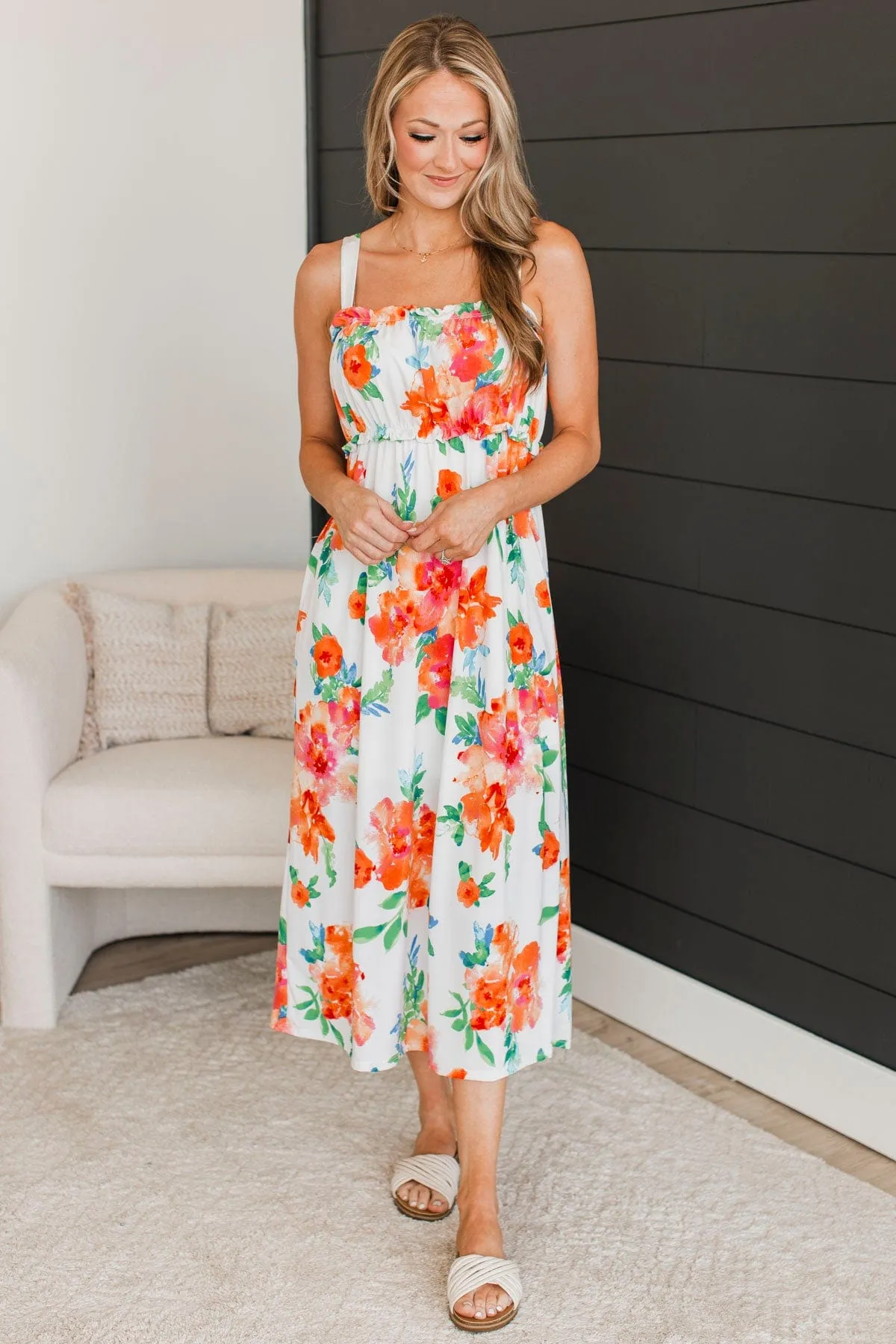 Ivory Floral Midi Dress - Give It A Chance