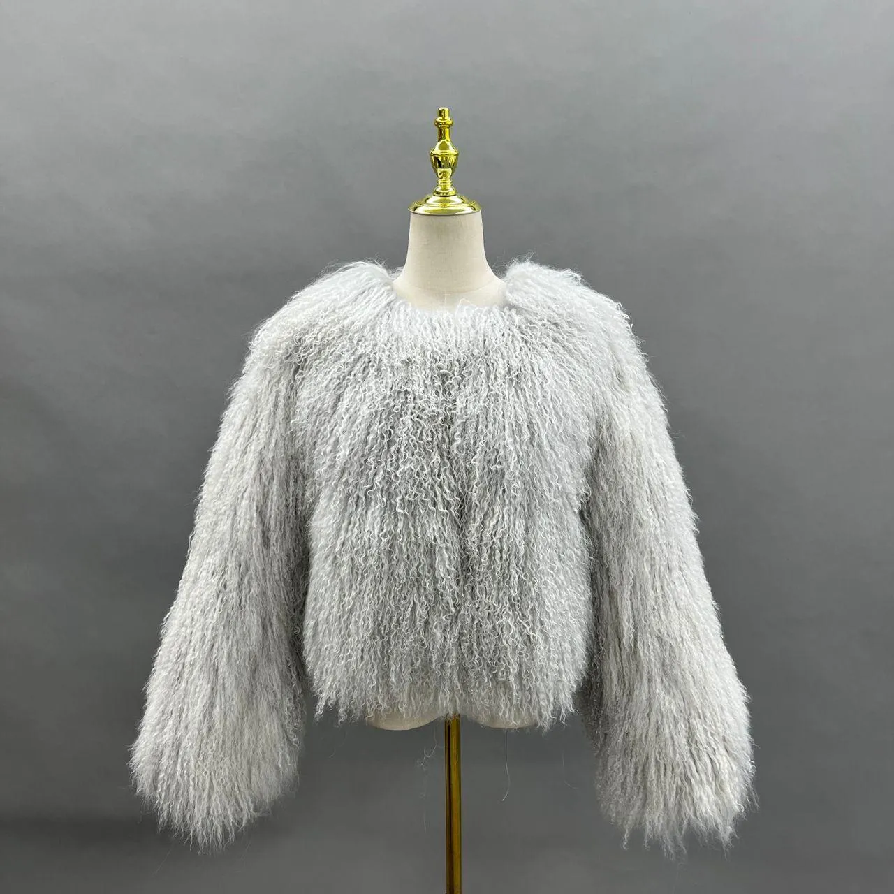 Luxurious Gray Mongolian Lamb Fur Jacket