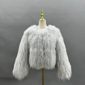 Luxurious Gray Mongolian Lamb Fur Jacket