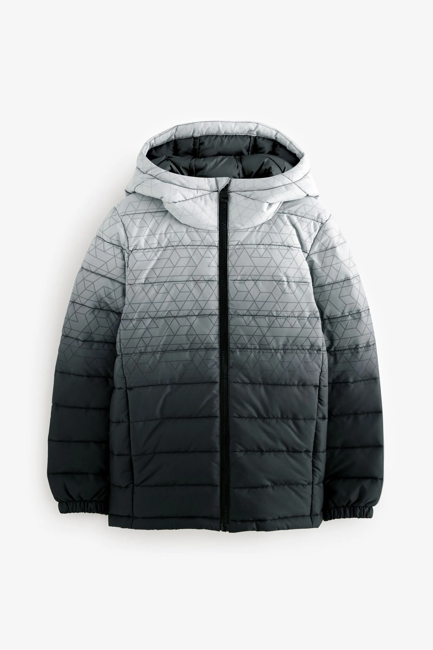 Grey Black Quilted Midweight Hooded Jacket 3-17yrs