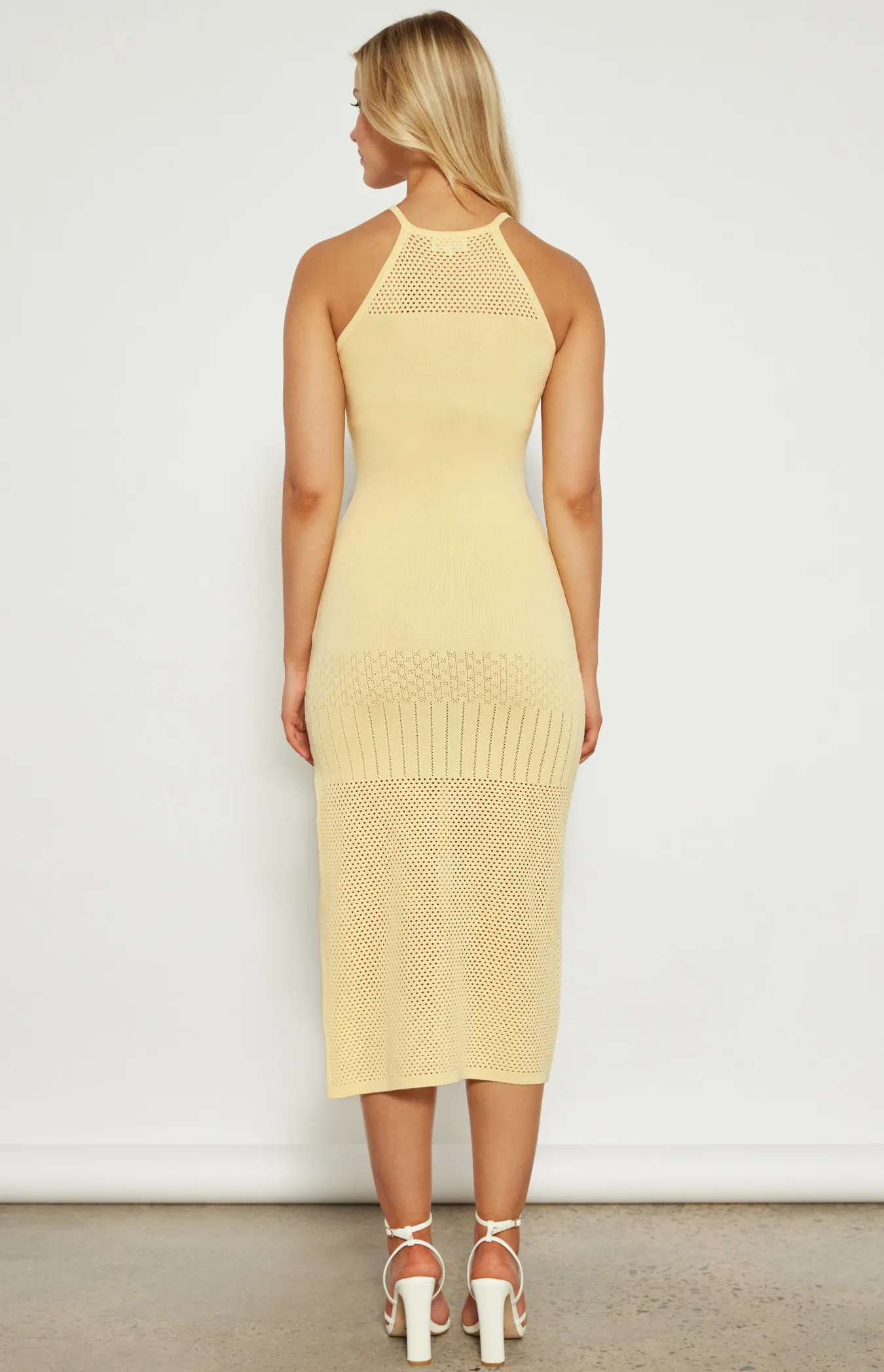 Crochet Halter Neckline Textured Knit Midi Dress (WKN592)