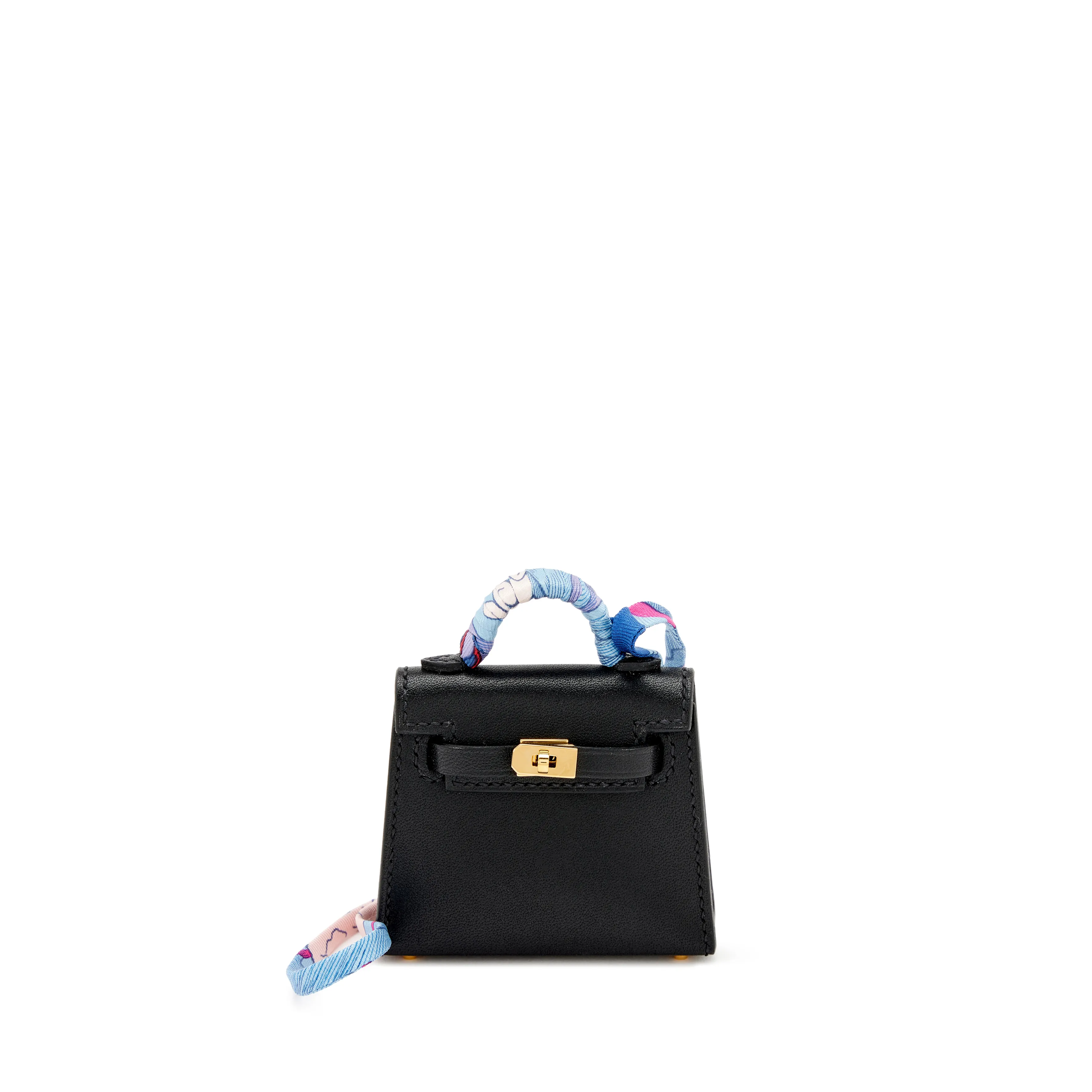 Hermes Black Tadelakt Micro Mini Twilly Kelly Bag Charm Gold Hardware, 2024