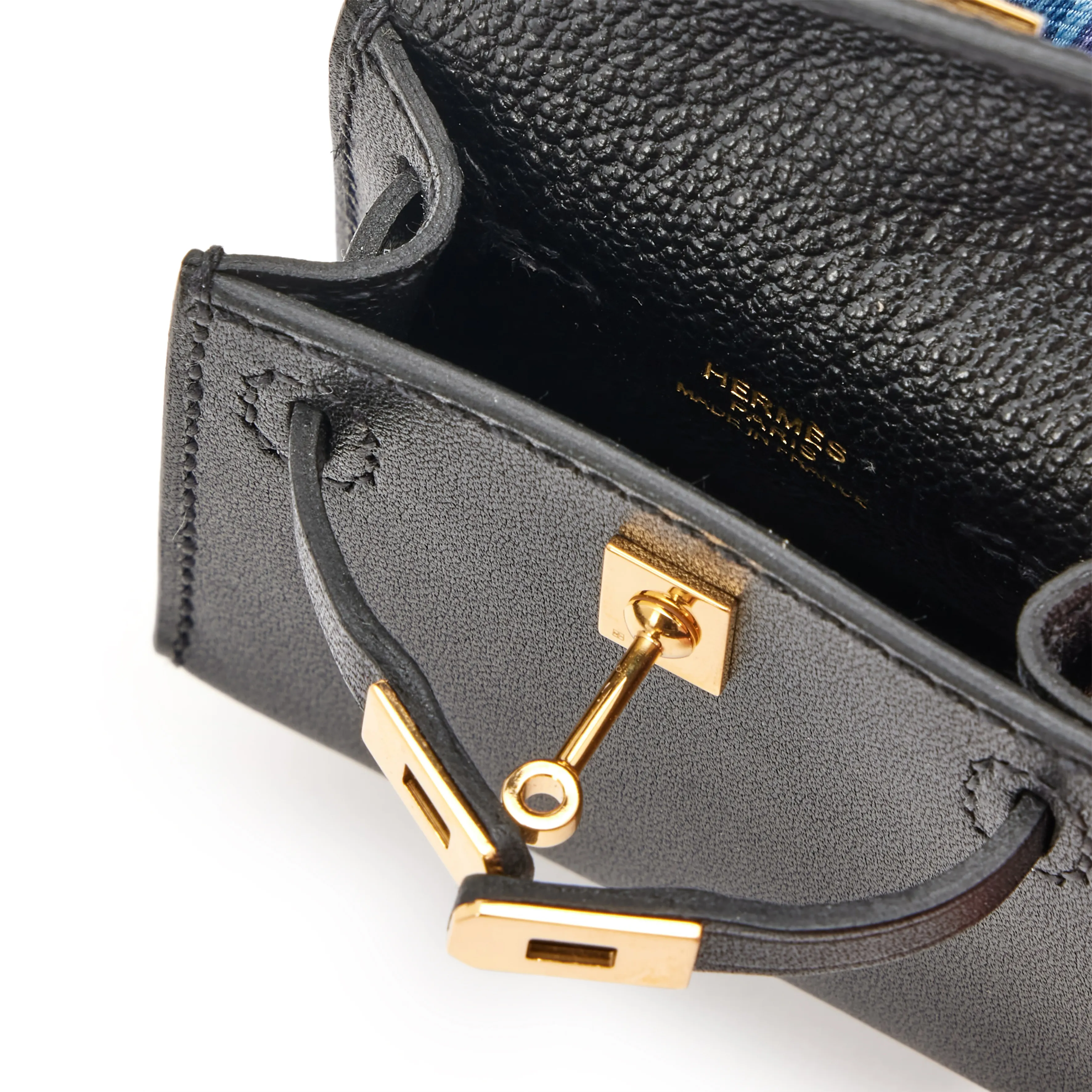 Hermes Black Tadelakt Micro Mini Twilly Kelly Bag Charm Gold Hardware, 2024