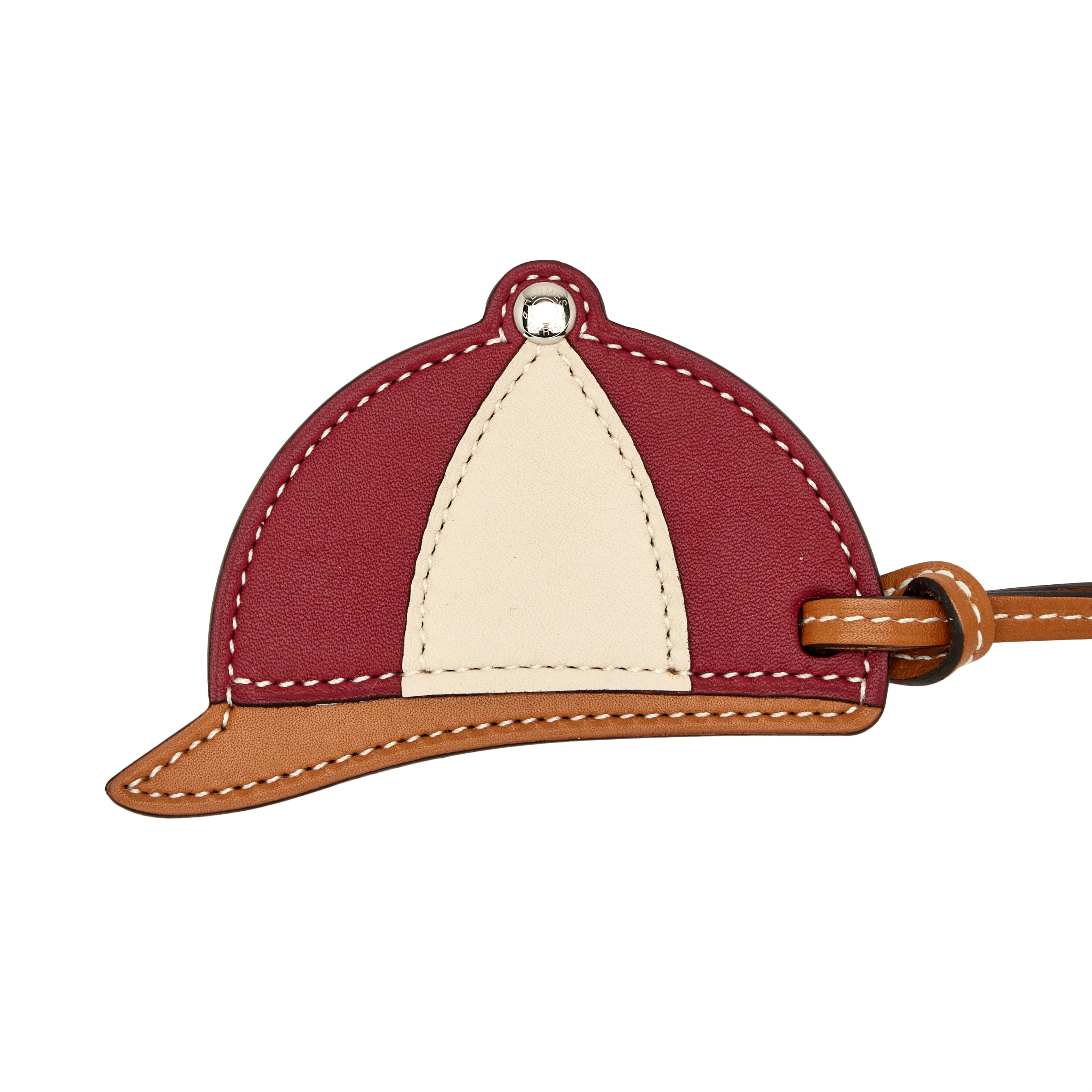 Hermes Rouge and Craie Barenia Riding Hat Bombe Bag Charm