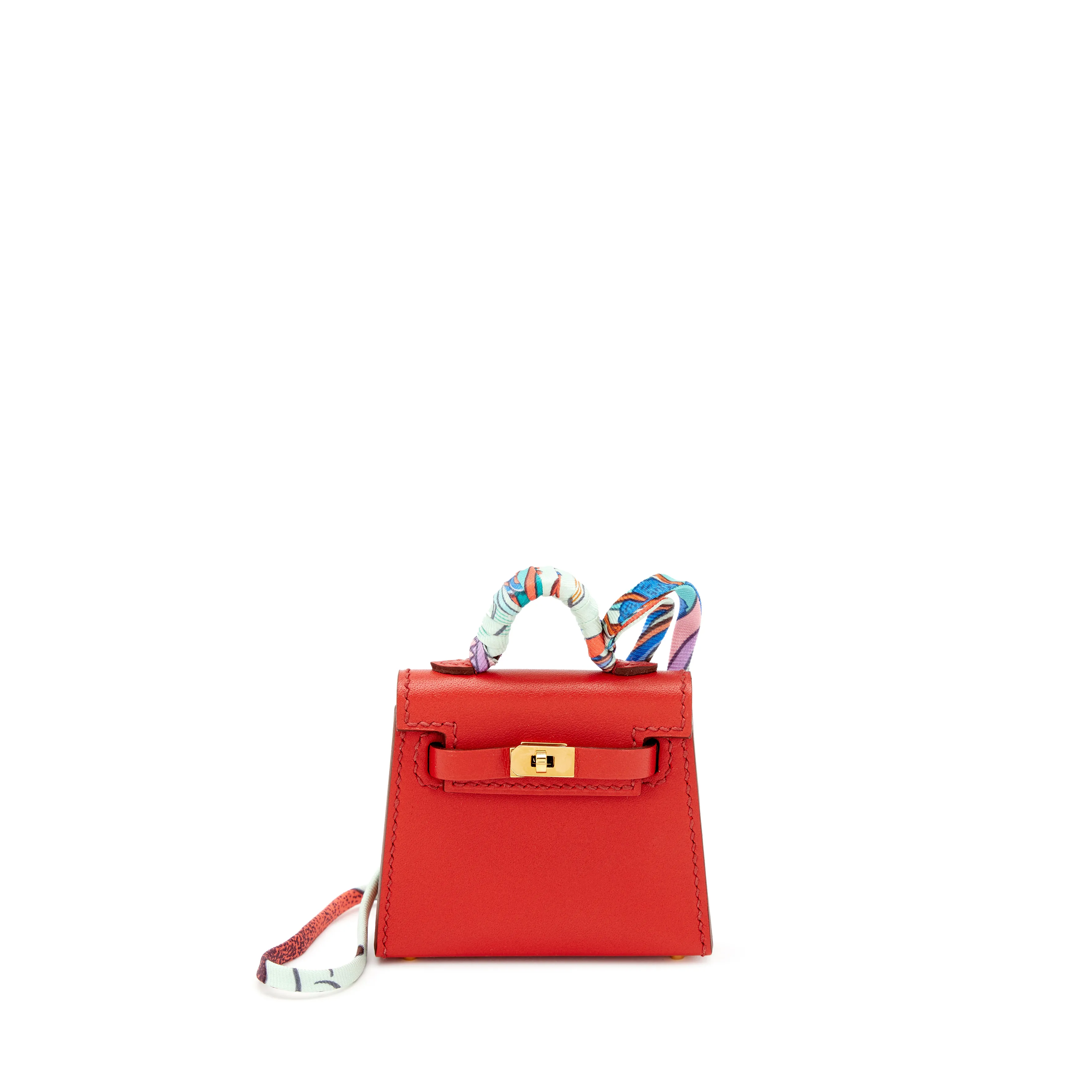 Hermes Sanguine Tadelakt Micro Mini Twilly Kelly Bag Charm Gold Hardware, 2020