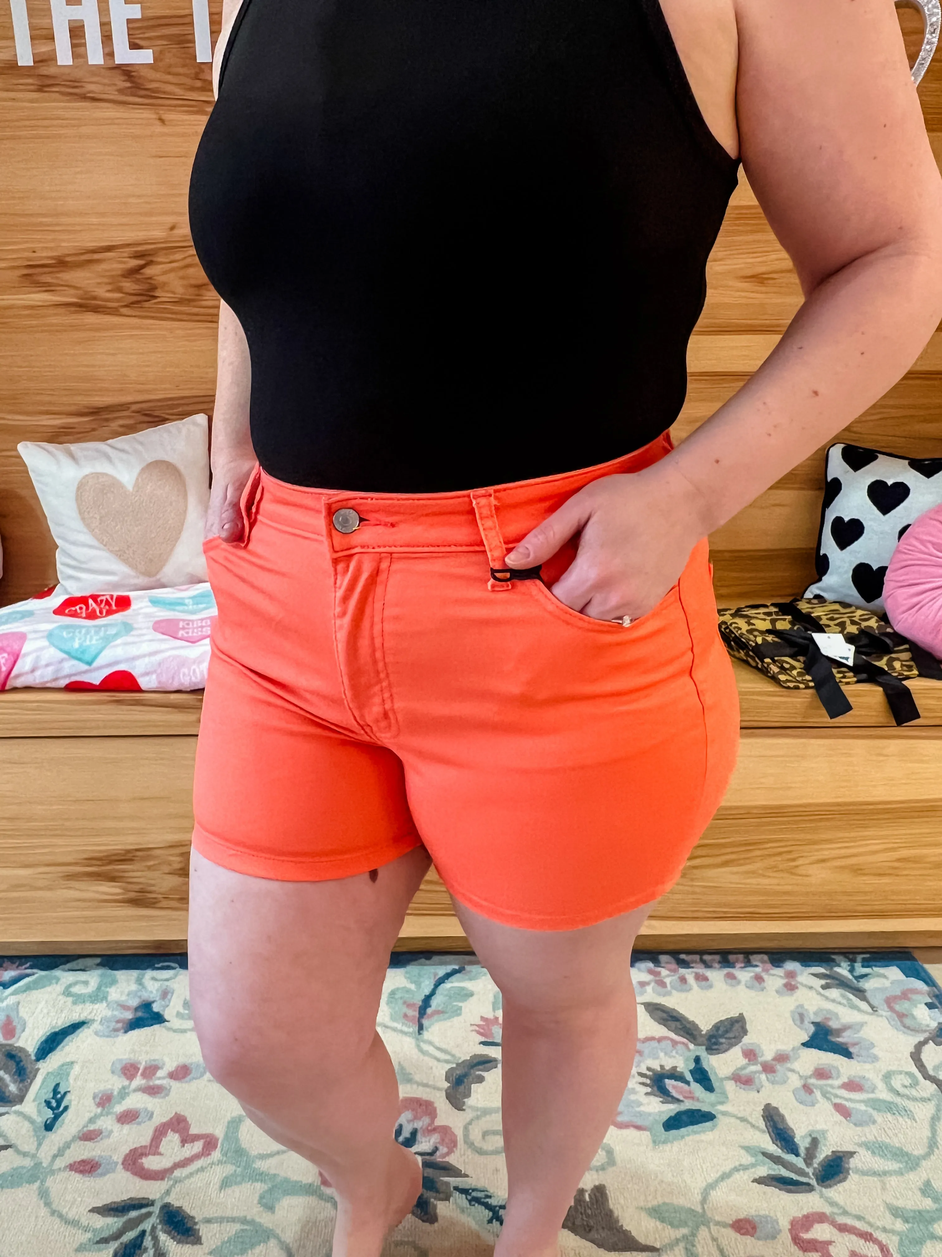 High waisted vibrant shorts.