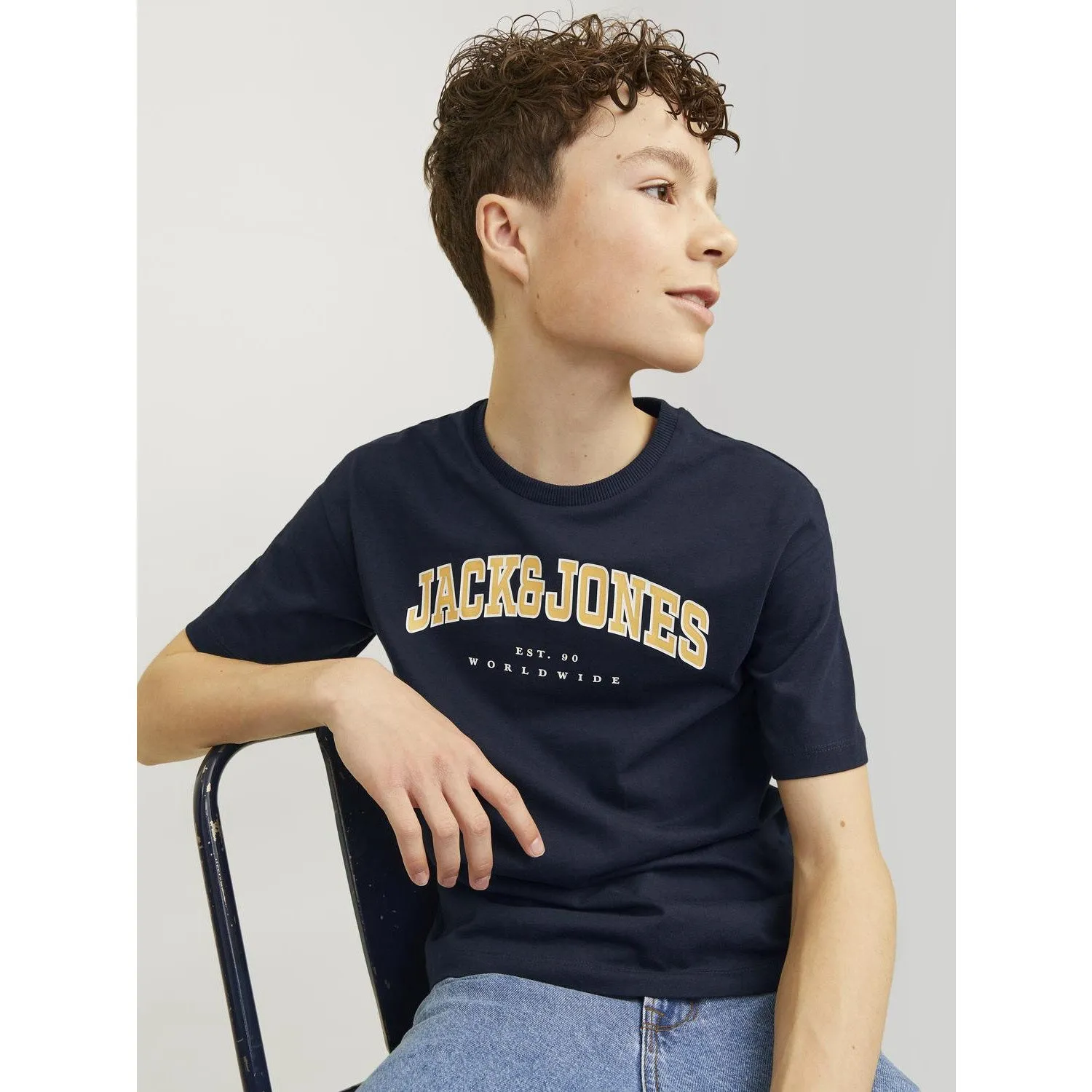 Jack & Jones Junior Navy Blazer Caleb Varsity T-Shirt O-Neck Noos - Kids Fashion Navy Blue Blazer Varsity Tee Shirt