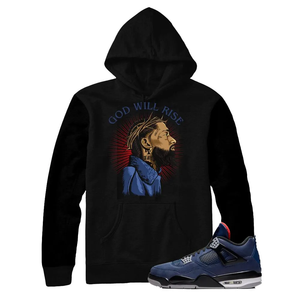 Jordan 4 Winter Loyal Blue Nipsey God Will Rise Hoodie for Men