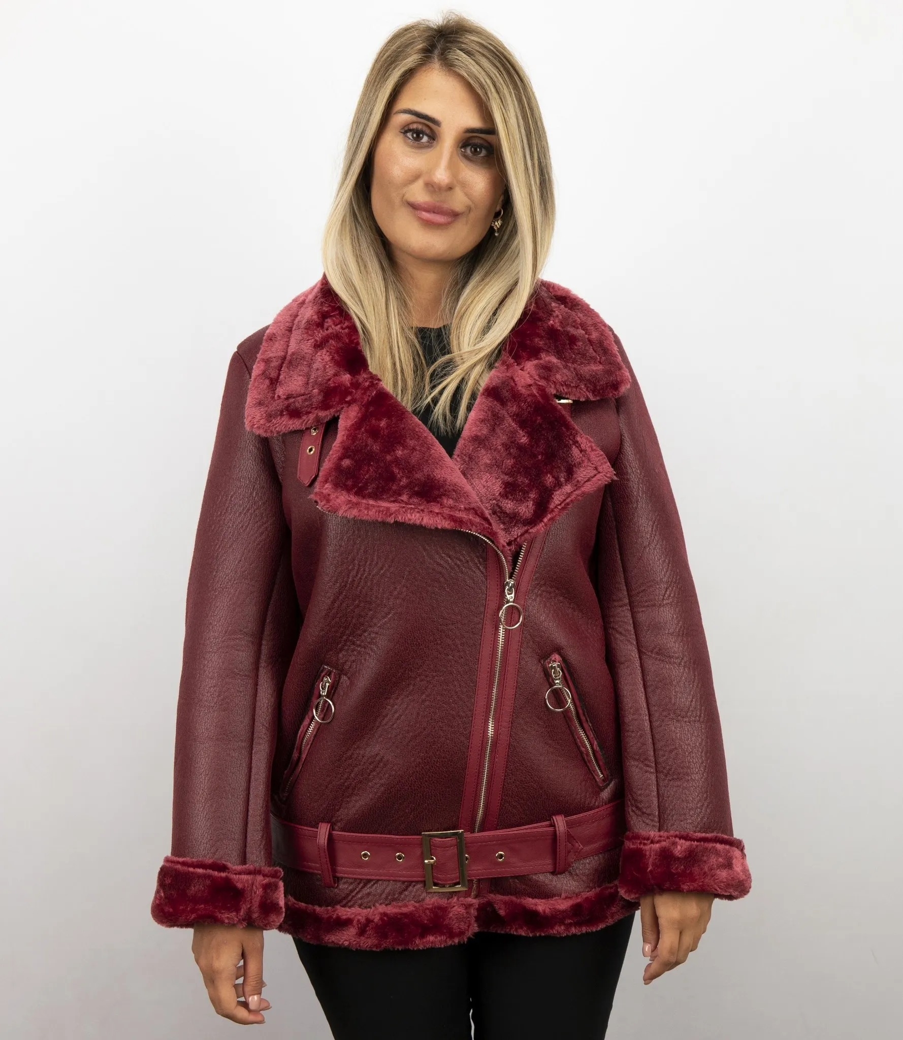 Ladies Bordeaux Shearling Lammy Coat