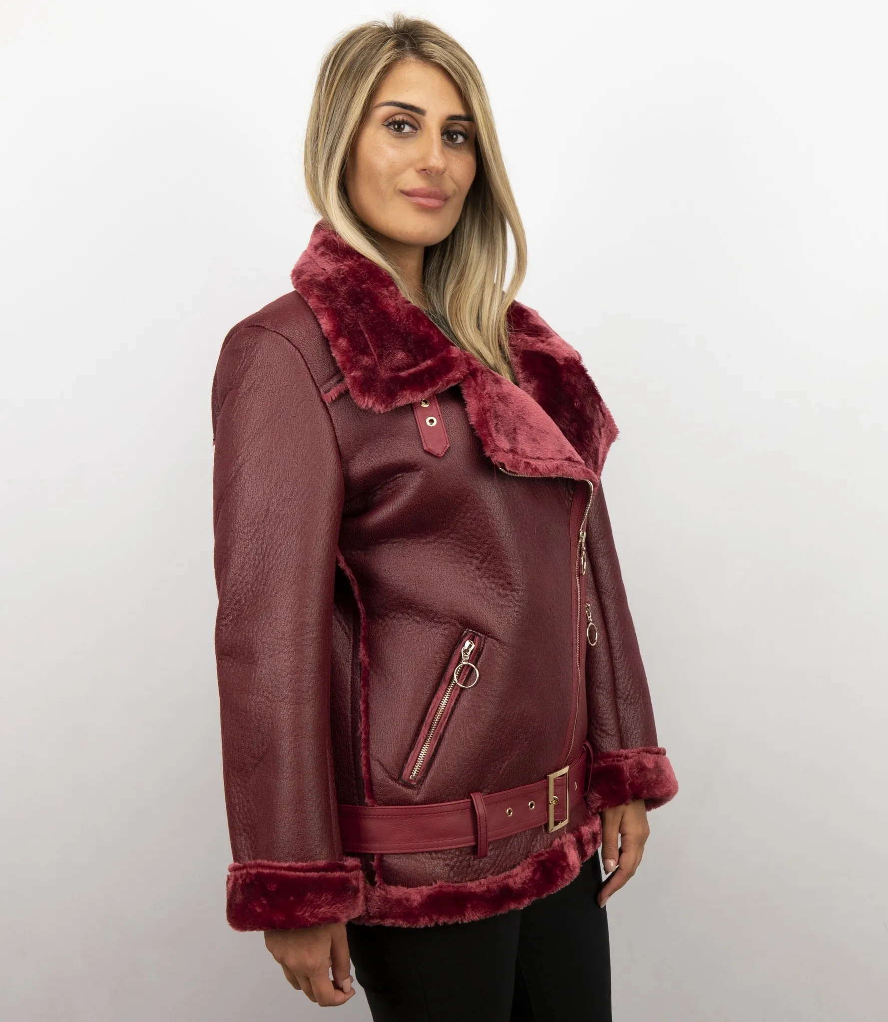 Ladies Bordeaux Shearling Lammy Coat