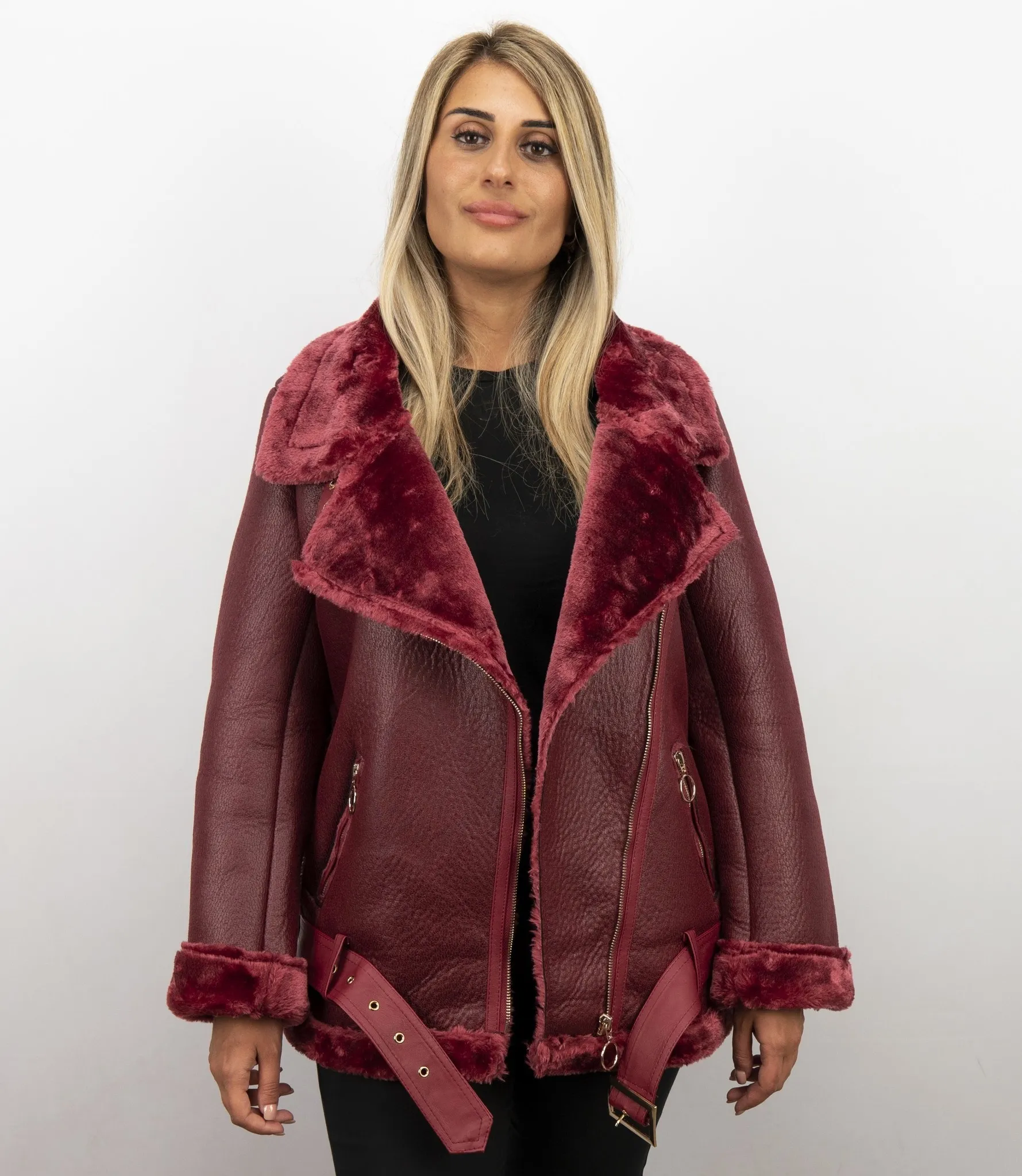 Ladies Bordeaux Shearling Lammy Coat